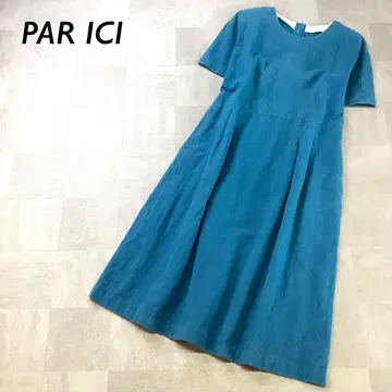 PAR ICI 린넨 블렌드 원피스 백 버튼 반팔 블루 계열