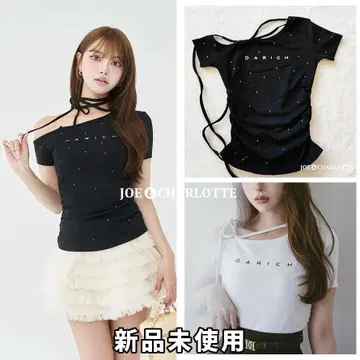 다리치 darich 넥 리본 원숄더 T셔츠 블랙 BLK