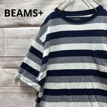 BEAMS+ 인디고 보더 포켓 T셔츠 포켓T L 네이비 화이트