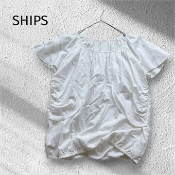 쉽스 반팔 플레어 슬리브 개더 프릴 풀오버 블라우스 화이트 F