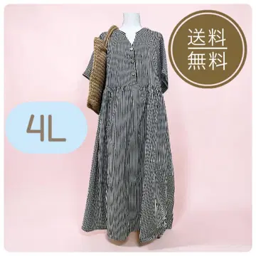 스트라이프 패턴 반팔 원피스 4L 사이즈