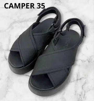 CAMPER 통굽 샌들 벨크로 크로스 스트랩 35 블랙