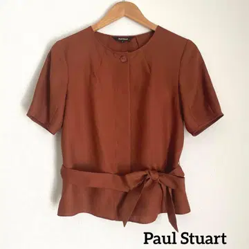 Paul Stuart 반팔 블라우스 브라운 리본 포함
