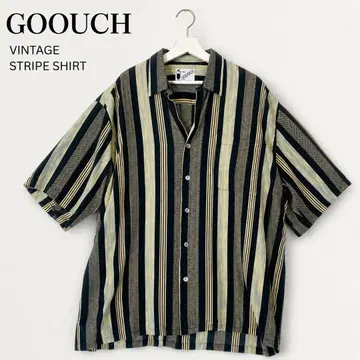 GOOUCH 빈티지 반팔 셔츠 스트라이프 레트로 오버 사이즈