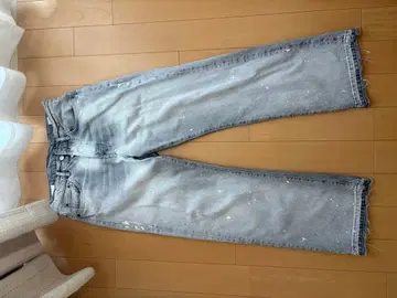 ZARA 페인트 가공 와이드 데님 팬츠 그레이