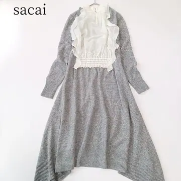 sacai 사카이 긴팔 롱 원피스 니트 도킹 맥시 길이 최근 S