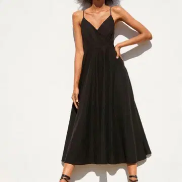 ZARA 린넨 롱 원피스 백 리본 플레어 M