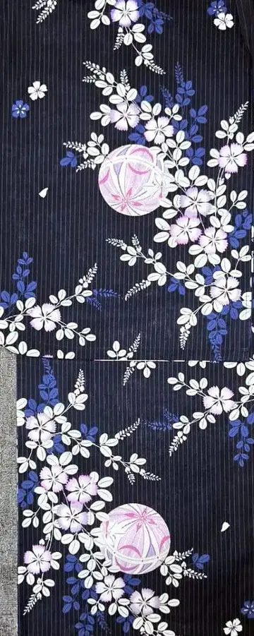 면린넨 새상품 유카타 스트라이프에 패랭이꽃과 공