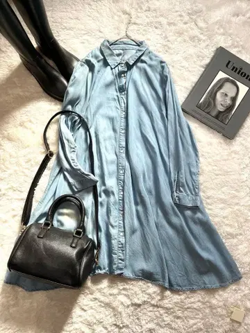 ZARA WOMAN 데님 셔츠 원피스 라이트 블루 L 사이즈 데미지