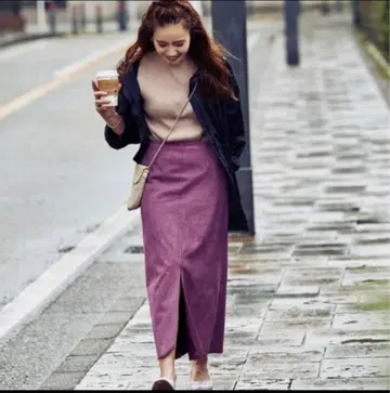 Demi-luxe BEAMS 퍼플 스웨이드 느낌 플레어 스커트