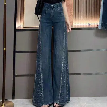 데님 여성용 하이웨스트 와이드 청바지 큐빅 S 사이즈
