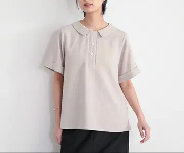 린넨 라이크 폴로 블라우스 베이지 L