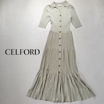 CELFORD 카라 부착 리브 니트 롱 원피스 S 반팔 여름
