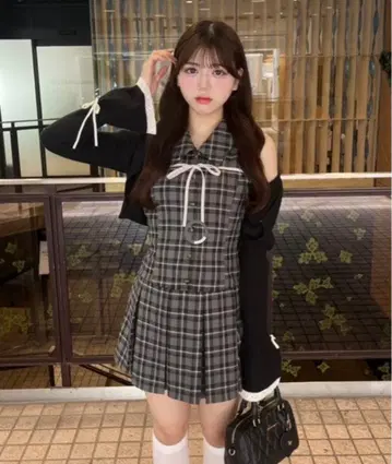 OLIVEdesOLIVE Yui 기획 슬리브리스 셔츠 미니 원피스 체크