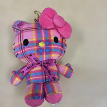 Hello Kitty 봉제 인형 키링 체크 무늬