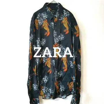 ZARA 자라 긴팔 셔츠 레이온 셔츠 잉어 꽃무늬 블랙