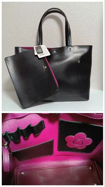 [새상품] MARY QUANT 마리콴트 토트백 파우치 포함 블랙 핑크