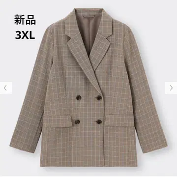 [새상품] GU 더블 브레스트 자켓 3XL 브라운 체크 블레이저