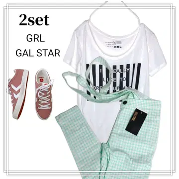 GRL GALSTAR 2종 세트 T셔츠 깅엄 체크 팬츠
