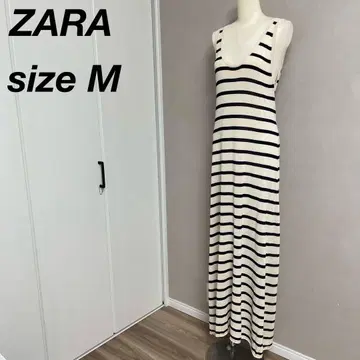 ZARA 보더 시어 니트 원피스 맥시 롱 M 화이트 네이비 블랙
