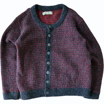 70s [ L.L.Bean ] 바즈아이 니트 울 가디건 레드 x 그레이