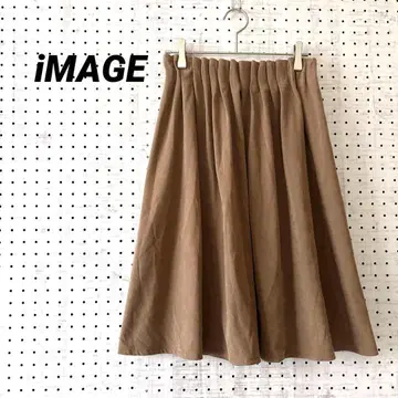 이마쥬 플레어 스커트 무릎 기장 A라인 허리 전체 밴딩 ( S ) 베이지