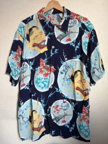 SUN SURF 알로하 셔츠 반야 나비 일본풍 패턴 네이비