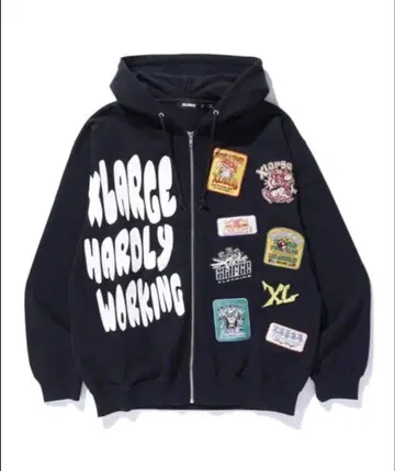 XLARGE HARDLY WORKING 지퍼 후드티 블랙