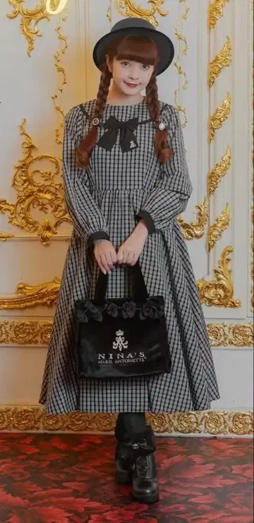 새상품 체크 원피스 아오키 미사코 시마무라 니나스 블랙 6L