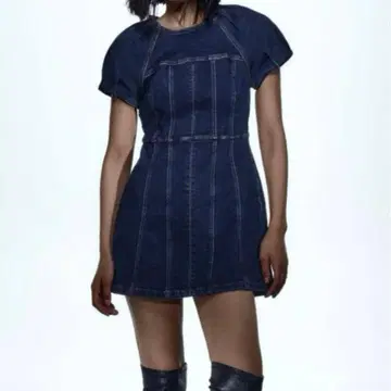 ZARA 데님 반팔 미니 원피스 네이비 블루