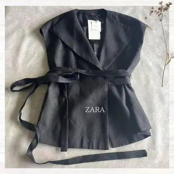 [ 미사용 택 포함 ] ZARA 린넨 혼방 베스트 블랙 슬리브리스 자라