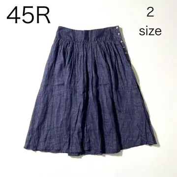 3696 [새상품급] 45R 린넨 개더 스커트 플레어 스커트 인디고 M