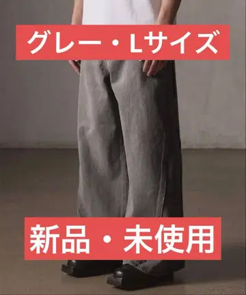 [ GRANCY ] 지퍼 디자인 배기 데님 팬츠 그레이 L 사이즈
