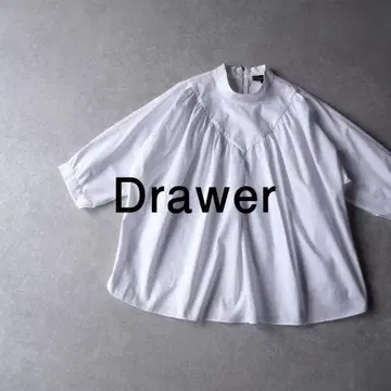 새상품급 드로어 스탠드 카라 개더 블라우스 화이트 Drawer