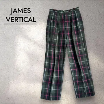 JAMES VERTICAL 체크 무늬 팬츠 S 그린 스즈야 일본제