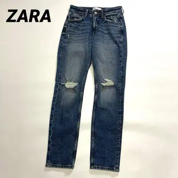 ZARA 자라 데미지 데님 슬림 실루엣 테이퍼드 팬츠 인디고