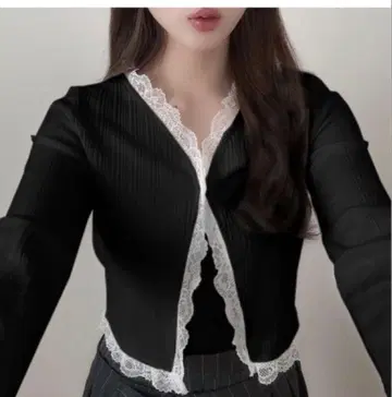 GRL 레이스 리브 숏 기장 가디건
