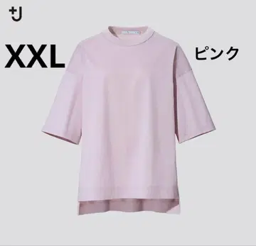 유니클로 수피마 코튼 오버사이즈 T (5부 소매) 핑크 XXL