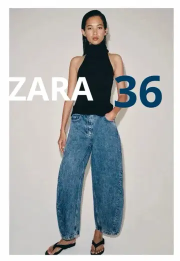 ZARAZW COLLECTION 앵클 기장 벌룬 미드 라이즈 데님 팬츠