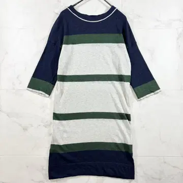 45R 롱 기장 코튼 얇은 소재 니트 상의 보더 반팔 사이즈 2