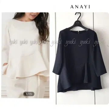 ANAYI 더블 크로스 페플럼 블라우스 36 네이비