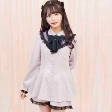 시크릿 허니 프릴 리본 포함 셋업 긴팔 핑크