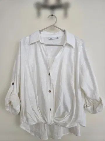 ZARA 린넨 혼방 프론트 노트 셔츠 화이트 XS