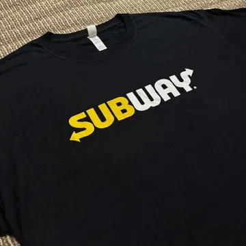 SUBWAY 로고 프린트 T셔츠 블랙 XL 블랙 기업 레어 서브웨이
