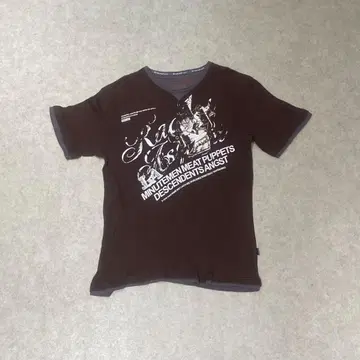 b one soul L 브라운 y2k 헨리넥 반팔 리브 티셔츠