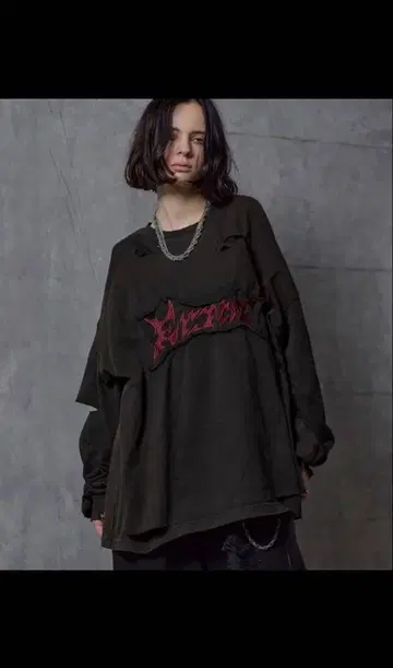 레어 ] ERAR 에러 데미지 가공 로고 자수 롱 T셔츠 블랙 XL