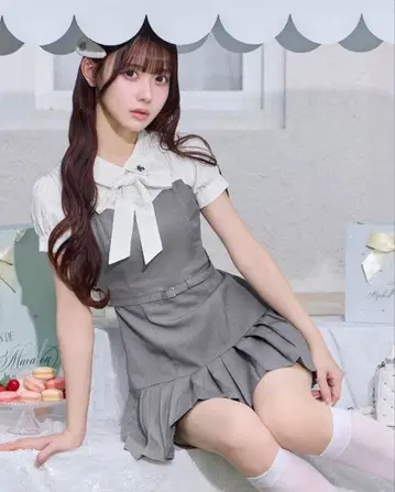 미셸 마카롱 보타이 셔츠 도킹 원피스
