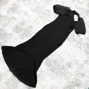 미사용품 GRL 머메이드 원피스 시어 소매 롱 기장 블랙 S 사이즈