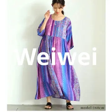 Weiwei 에스닉 패턴 롱 원피스 린넨코튼 루즈한 사이즈