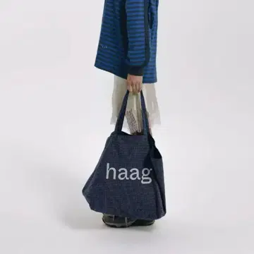 haag 토트백 네이비 체크 무늬 미사용 새상품
